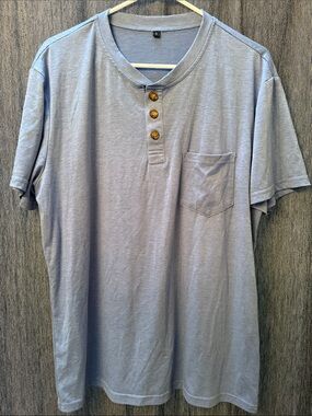 NWOT Men's Short-Sleeve Henley Pocket Tee - Light Blue